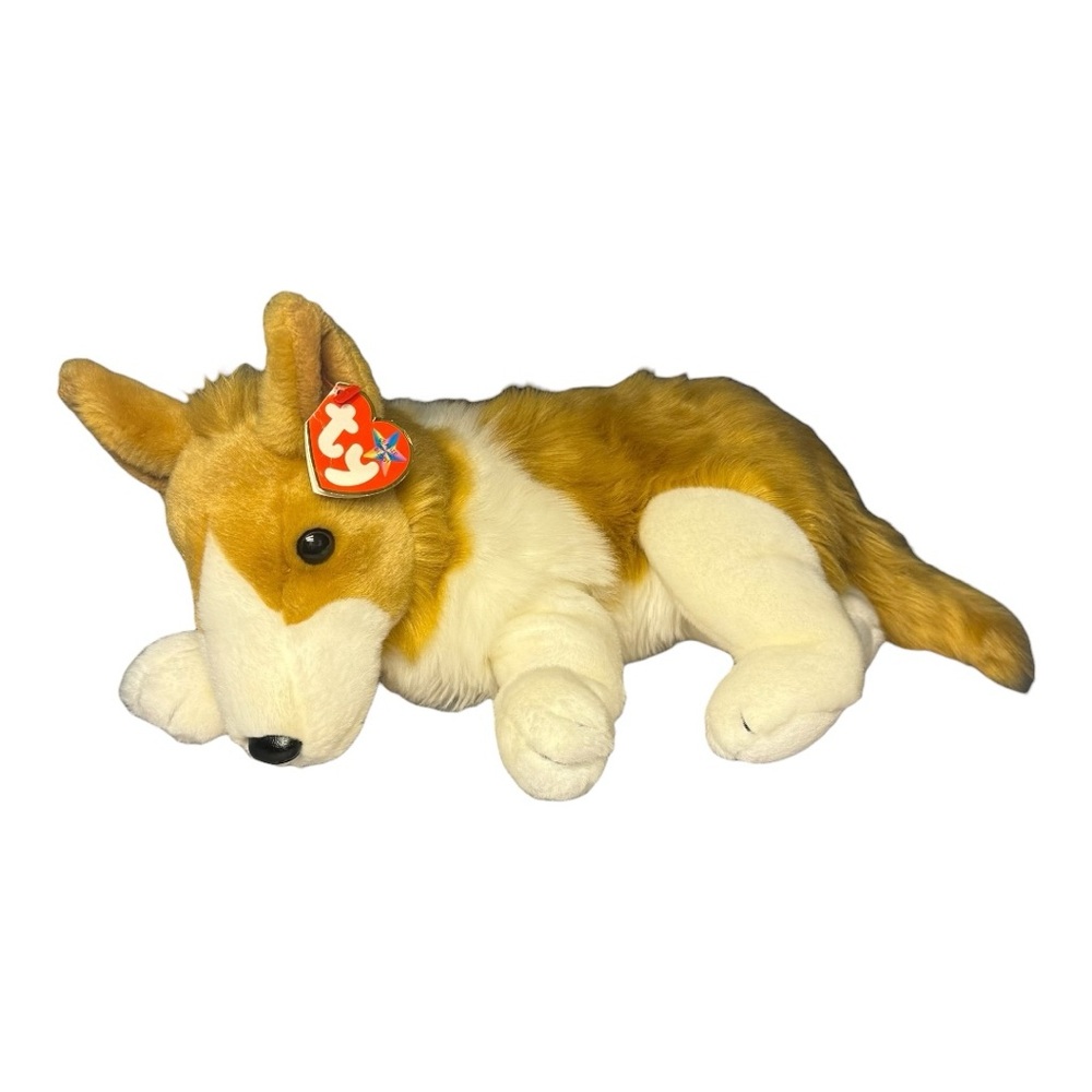 Vintage TY Beanie Buddy “Cassie” Plush Laying Corgi Dog Toy - Brown and White